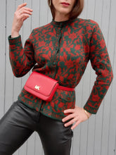Charger l'image dans la galerie, Cardigan vintage Nelly - Imprimé floral rouille et émeraude. Taille S, 36, 38. Sortilège.