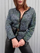 Charger l'image dans la galerie, Cardigan vintage Solveig - Imprimé volutes. Taille M ou 38, 40.