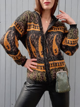 Charger l'image dans la galerie, Cardigan vintage Églantine - Imprimé Paisley scintillant. Taille L, 40, 42. Made in France
