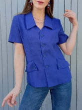 Charger l'image dans la galerie, Blazer vintage Claire - Bleu roi, poches à revers. Taille S, 36, 38. Essentiel.