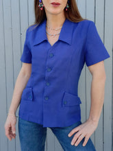 Charger l'image dans la galerie, Blazer vintage Claire - Bleu roi, poches à revers. Taille S, 36, 38. Essentiel.