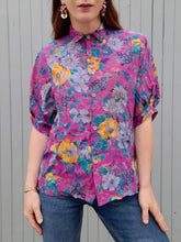 Charger l'image dans la galerie, Chemisette vintage Ness - Manches bouffantes. Print fleuri. Taille L, 40, 42. Made in France.