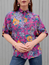 Charger l'image dans la galerie, Chemisette vintage Ness - Manches bouffantes. Print fleuri. Taille L, 40, 42. Made in France.