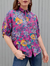 Charger l'image dans la galerie, Chemisette vintage Ness - Manches bouffantes. Print fleuri. Taille L, 40, 42. Made in France.