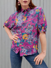 Charger l'image dans la galerie, Chemisette vintage Ness - Manches bouffantes. Print fleuri. Taille L, 40, 42. Made in France.