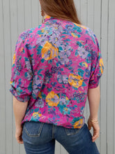 Charger l'image dans la galerie, Chemisette vintage Ness - Manches bouffantes. Print fleuri. Taille L, 40, 42. Made in France.