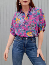 Charger l'image dans la galerie, Chemisette vintage Ness - Manches bouffantes. Print fleuri. Taille L, 40, 42. Made in France.