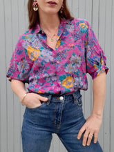 Charger l'image dans la galerie, Chemisette vintage Ness - Manches bouffantes. Print fleuri. Taille L, 40, 42. Made in France.