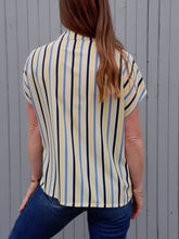 Charger l'image dans la galerie, Chemisette vintage Jade - Rayures jaunes, blanches et bleues. Taille M, 38, 40. Weill