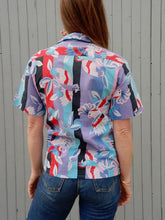 Charger l'image dans la galerie, Chemisette vintage Salima - Imprimé tropical. Perroquets. Taille S, 36, 38. Made in France