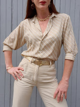 Charger l'image dans la galerie, Chemisette vintage Alice - Rayée beige et blanche. Taille S, 36, 38. Julien Paris. Made in France