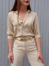 Charger l'image dans la galerie, Chemisette vintage Alice - Rayée beige et blanche. Taille S, 36, 38. Julien Paris. Made in France