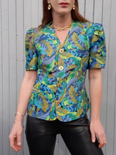 Charger l'image dans la galerie, Blazer vintage Mélanie - Imprimé feuillage. Taille S, 36, 38. Made in France.