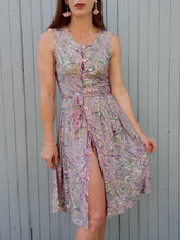 Charger l'image dans la galerie, Robe vintage Donna - Tissu texturé parme, anis, vert et blanc. Taille XS, 34, 36