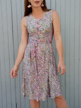 Charger l'image dans la galerie, Robe vintage Donna - Tissu texturé parme, anis, vert et blanc. Taille XS, 34, 36