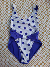 Charger l'image dans la galerie, Maillot de Bain vintage Line - A pois bleu et blanc. Echancré. Taille XS, 34, 36. Vito. Made in France