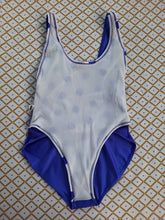 Charger l'image dans la galerie, Maillot de Bain vintage Line - A pois bleu et blanc. Echancré. Taille XS, 34, 36. Vito. Made in France
