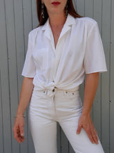 Charger l'image dans la galerie, Chemisette vintage Romane - Blanche à rayures. Taille XXL, 44, 46. Made in France