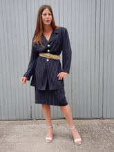 Charger l'image dans la galerie, Ensemble vintage Yolaine - Bleu rayé blanc . Taille XL, 42, 44. Caroline Rohmer