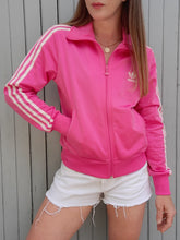 Charger l'image dans la galerie, Veste de sport vintage Karen - Adidas rose trois rayures blanches. Taille S, 36, 38. A logo