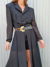 Charger l'image dans la galerie, Ceinture vintage Myriam - Croûte de cuir noir et strass multicolores. Cœurs. Taille ajustable.