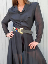 Charger l'image dans la galerie, Ceinture vintage Myriam - Croûte de cuir noir et strass multicolores. Cœurs. Taille ajustable.