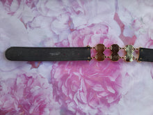 Charger l'image dans la galerie, Ceinture vintage Myriam - Croûte de cuir noir et strass multicolores. Cœurs. Taille ajustable.