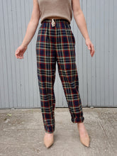 Charger l'image dans la galerie, Pantalon vintage Nora - Tartan bleu marine. Taille L, 40, 42.