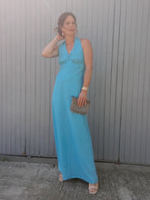 Charger l'image dans la galerie, Robe de cérémonie vintage Louizane - Dos nu, maxi longueur turquoise. Taille M, 38, 40