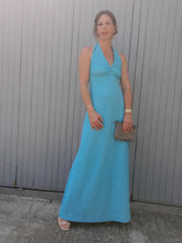 Charger l'image dans la galerie, Robe de cérémonie vintage Louizane - Dos nu, maxi longueur turquoise. Taille M, 38, 40