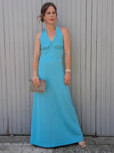 Charger l'image dans la galerie, Robe de cérémonie vintage Louizane - Dos nu, maxi longueur turquoise. Taille M, 38, 40