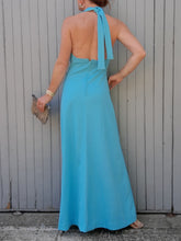 Charger l'image dans la galerie, Robe de cérémonie vintage Louizane - Dos nu, maxi longueur turquoise. Taille M, 38, 40