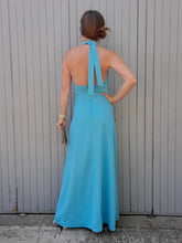 Charger l'image dans la galerie, Robe de cérémonie vintage Louizane - Dos nu, maxi longueur turquoise. Taille M, 38, 40