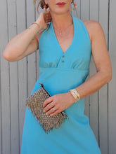 Charger l'image dans la galerie, Robe de cérémonie vintage Louizane - Dos nu, maxi longueur turquoise. Taille M, 38, 40