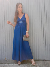 Charger l'image dans la galerie, Robe de cérémonie vintage Nelly - Bleu canard. Empiècement lotus. Taille S, 36, 38. Made in France