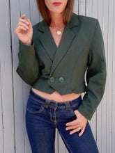 Charger l'image dans la galerie, Veste vintage Agathe - Cropped vert sapin. Taille M, 38, 40. Made in France