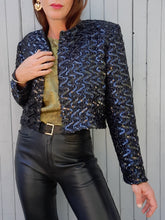 Charger l'image dans la galerie, Veste vintage Victoire - Sequins noirs en zigzag. Taille M, 38, 40. Nana Belle. Made in France.