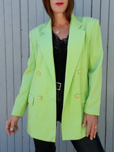 Charger l'image dans la galerie, Blazer vintage Solveig - Laine vert anis. Taille L, 40, 42. Printemps. Made in France.