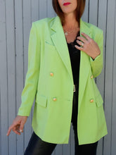 Charger l'image dans la galerie, Blazer vintage Solveig - Laine vert anis. Taille L, 40, 42. Printemps. Made in France.