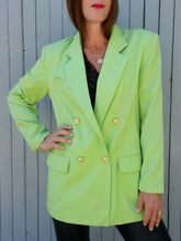 Charger l'image dans la galerie, Blazer vintage Solveig - Laine vert anis. Taille L, 40, 42. Printemps. Made in France.