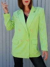 Charger l'image dans la galerie, Blazer vintage Solveig - Laine vert anis. Taille L, 40, 42. Printemps. Made in France.