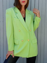 Charger l'image dans la galerie, Blazer vintage Solveig - Laine vert anis. Taille L, 40, 42. Printemps. Made in France.