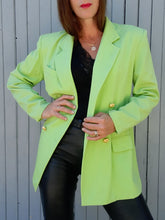 Charger l'image dans la galerie, Blazer vintage Solveig - Laine vert anis. Taille L, 40, 42. Printemps. Made in France.