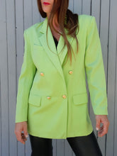 Charger l'image dans la galerie, Blazer vintage Solveig - Laine vert anis. Taille L, 40, 42. Printemps. Made in France.