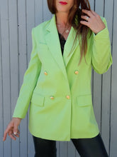 Charger l'image dans la galerie, Blazer vintage Solveig - Laine vert anis. Taille L, 40, 42. Printemps. Made in France.