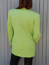 Charger l'image dans la galerie, Blazer vintage Solveig - Laine vert anis. Taille L, 40, 42. Printemps. Made in France.