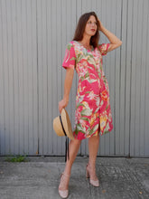 Charger l'image dans la galerie, Robe vintage Bony - Fleurie et boutonnée en coton. Taille L, 40, 42. Franck Fils. Made in France.