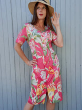 Charger l'image dans la galerie, Robe vintage Bony - Fleurie et boutonnée en coton. Taille L, 40, 42. Franck Fils. Made in France.