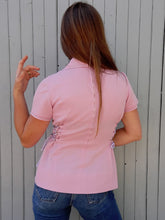 Charger l'image dans la galerie, Top vintage Thaïs - Rose à lacets sur les côtés. Taille S, 36, 38. Made in France.