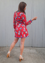 Charger l'image dans la galerie, Robe vintage Marion - Rouge à fleurs bleues. Taille S, 36, 38. Diolen Loft.